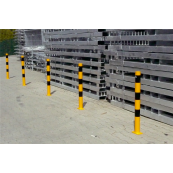 Barrier post | steel tube  60 x 2,5 mm | yellow / black | stationary, to be fixed by plugswith base plate 100 x 150 mm | without eyelet